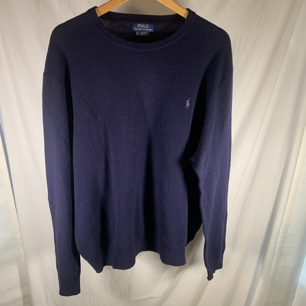 Polo Ralph Lauren Sweater Mens Size XXL Navy‎ Blue Crew Neck Knit Italian Yarn